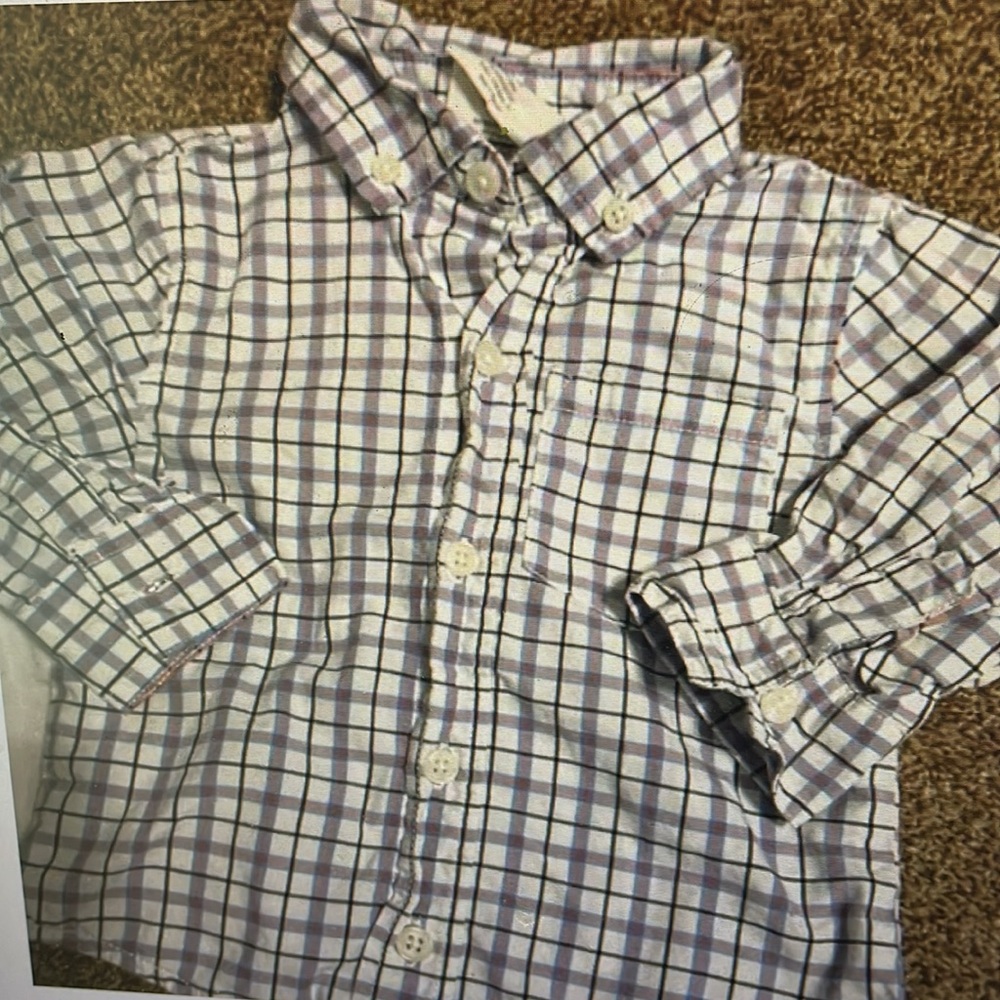 Crazy 8 Plaid Shirt - White and Blue 12-18M